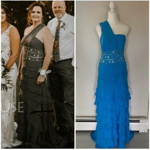 JJs House A-Line One-Shoulder Sweep Train Chiffon Mother of the Bride Dress